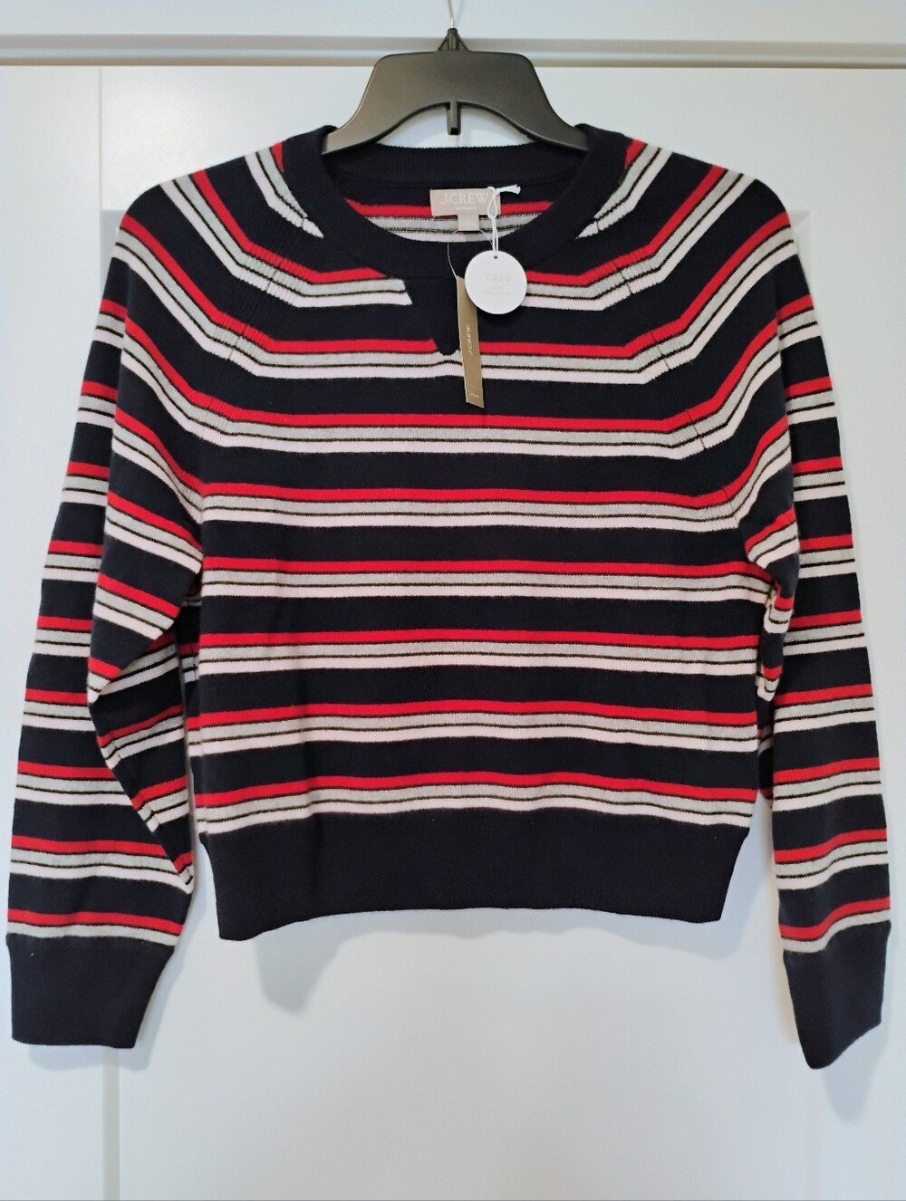 NWT S J.Crew 100% Cashmere Blue Striped Long Sleeve Crew Sweater NEW